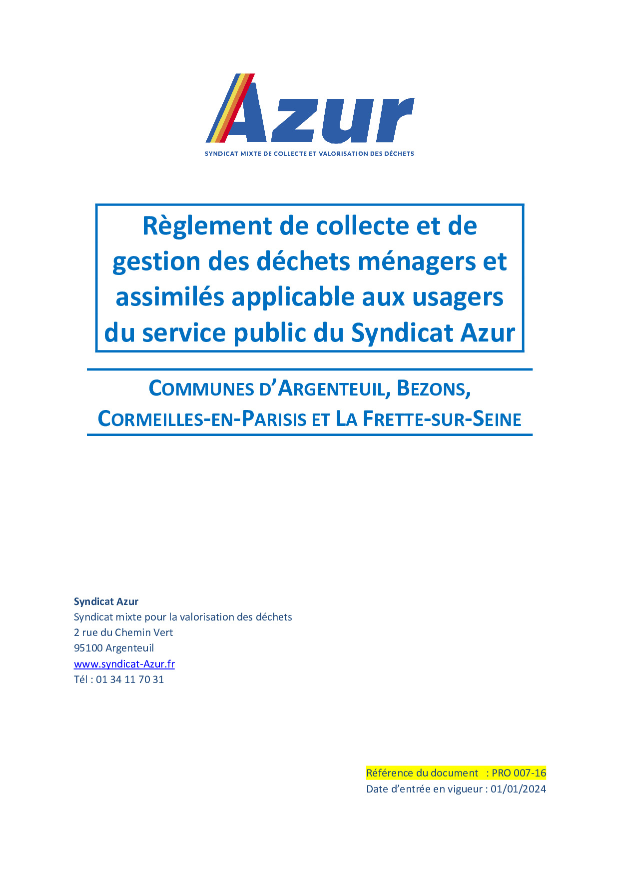 Règlement externe de collecte