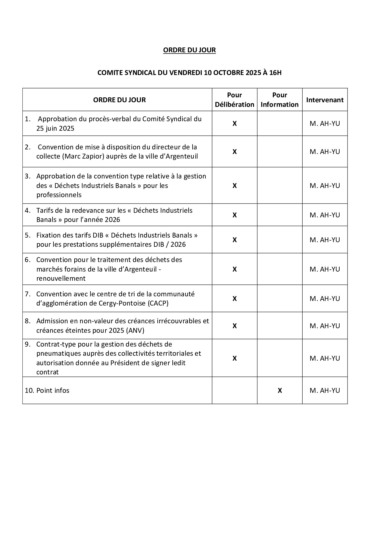 Ordre du jour comité 10/10/2025