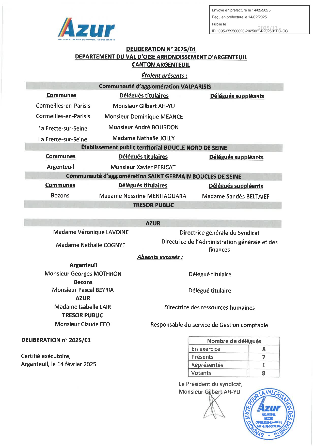 Délibérations du 14/02/2025