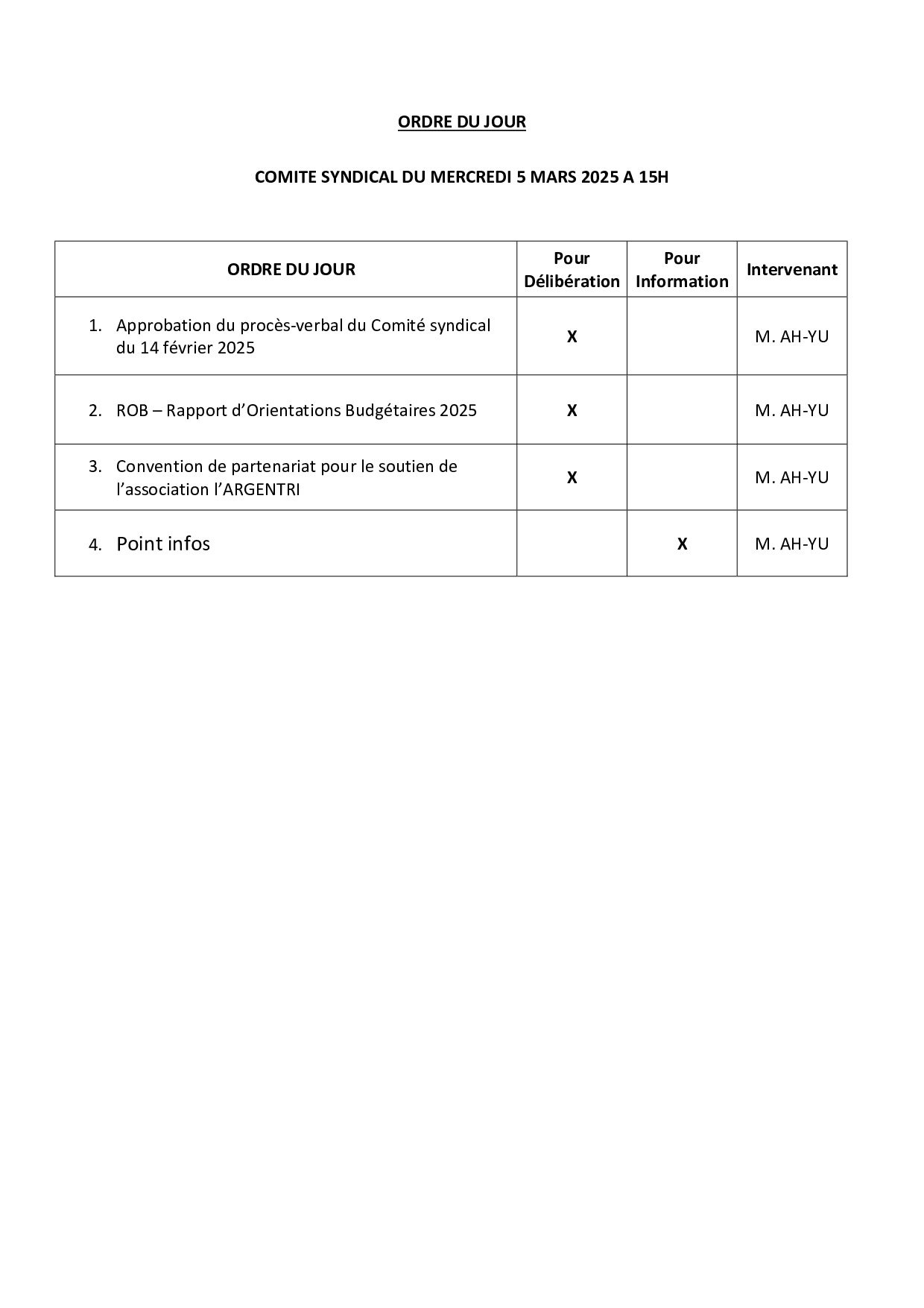 Ordre du jour du 05/03/2025