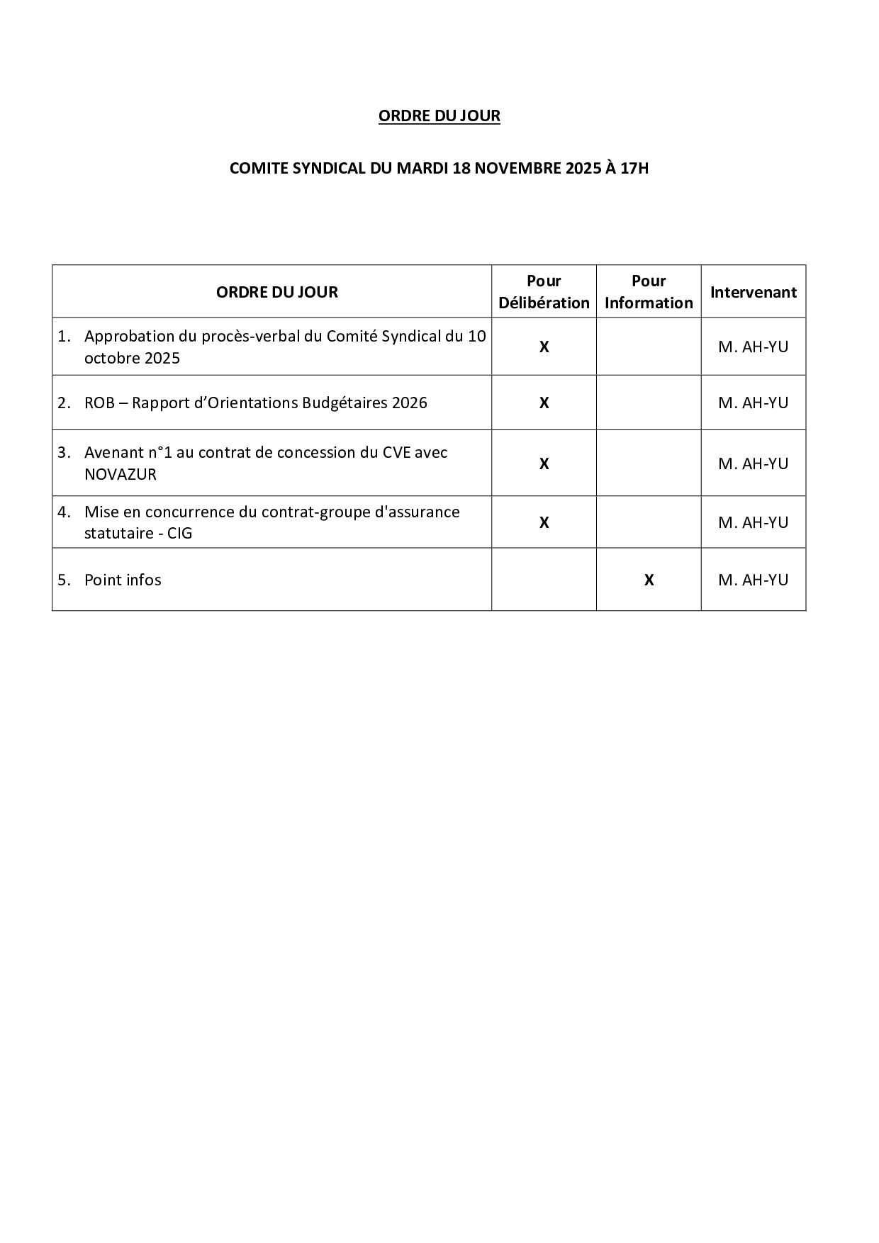 Ordre du jour comité 18/11/2025
