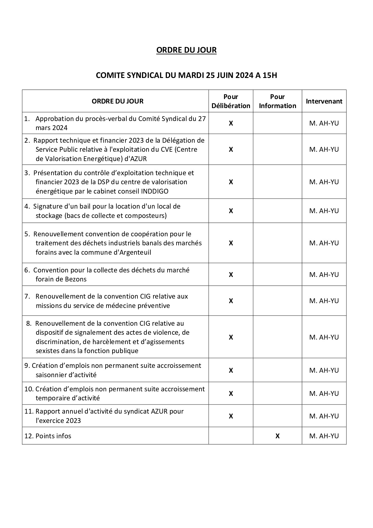 Ordre du jour comité 25/06/2024