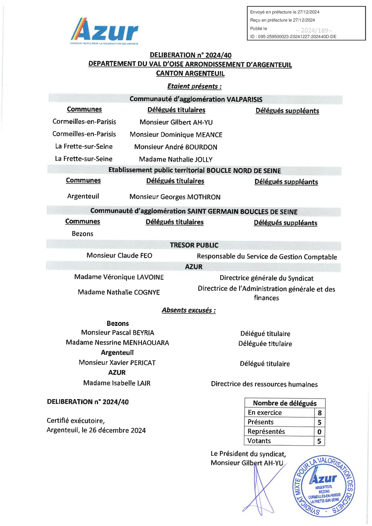 Délibérations 19/12/2024