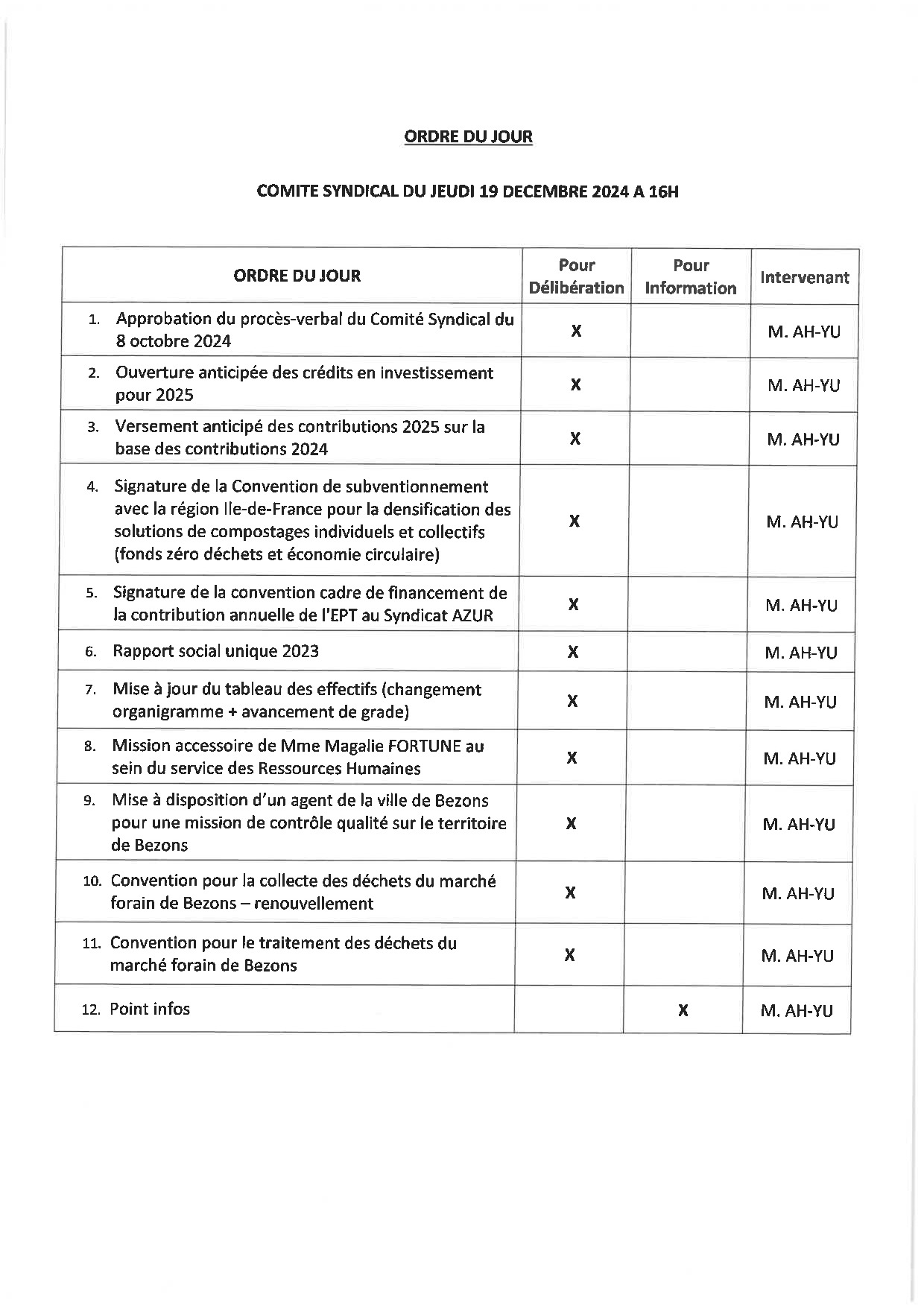 Ordre du jour comité 19/12/2024