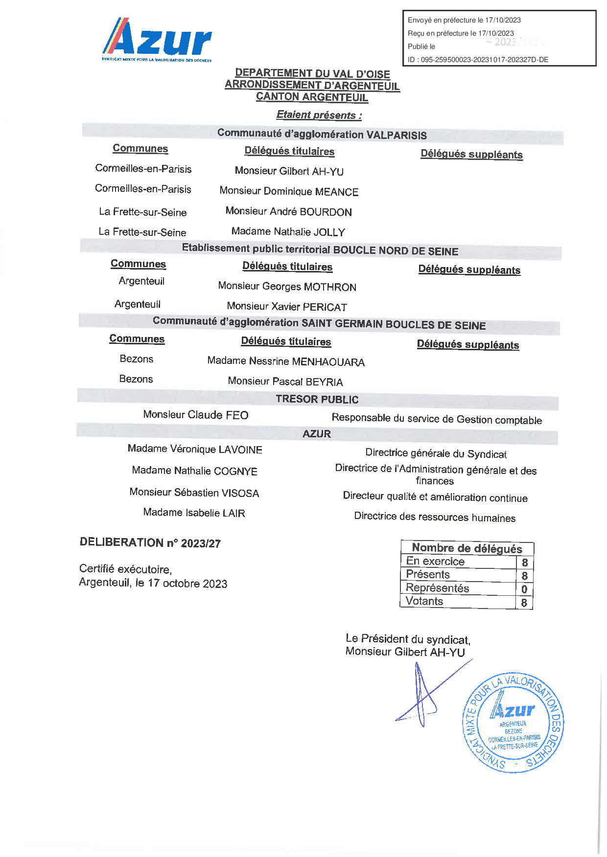 Délibérations du 10/10/23
