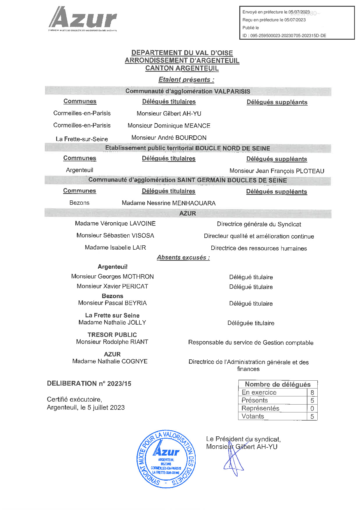 Délibérations du 27/06/23
