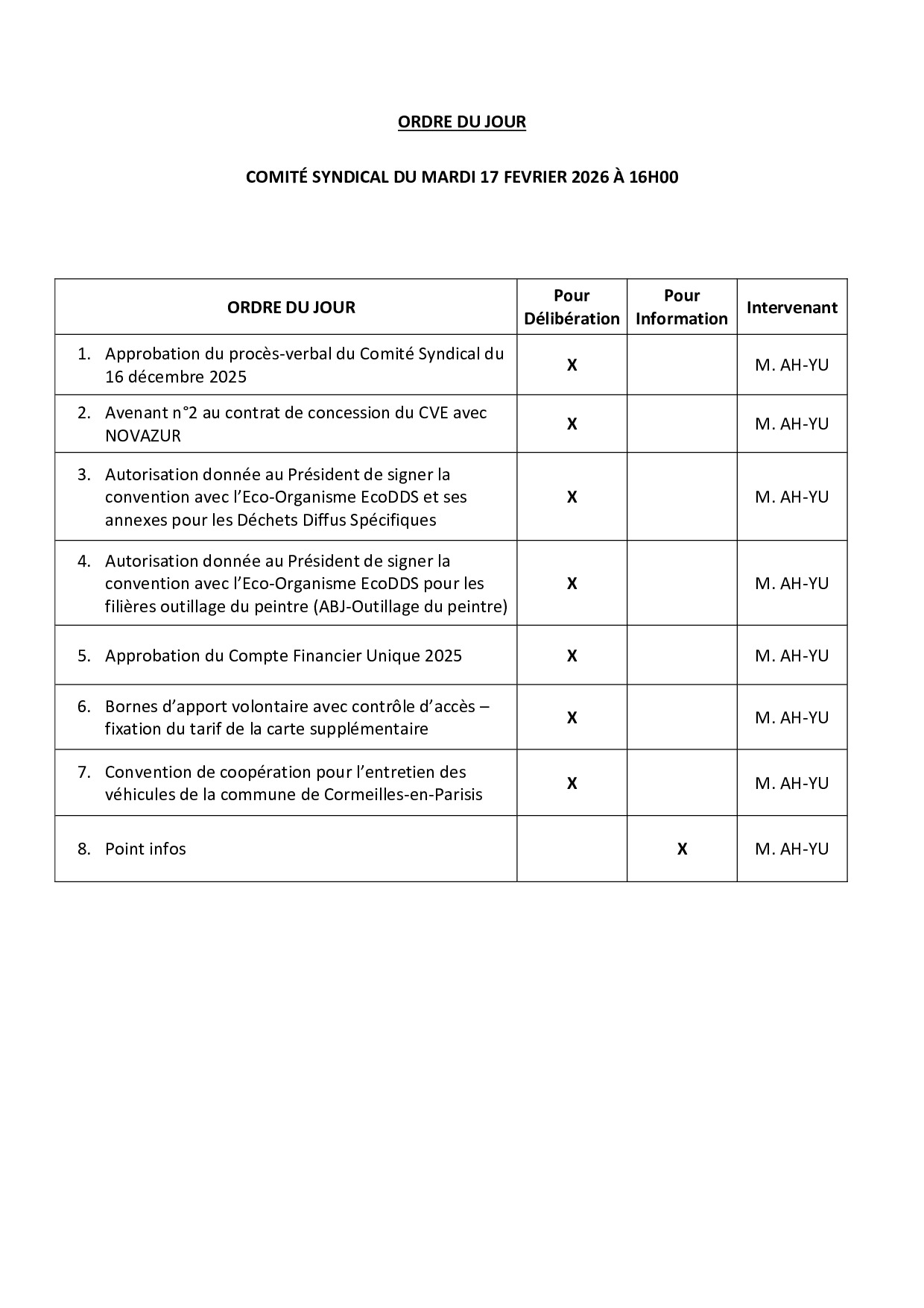 Ordre du Jour comité du 17/02/2026